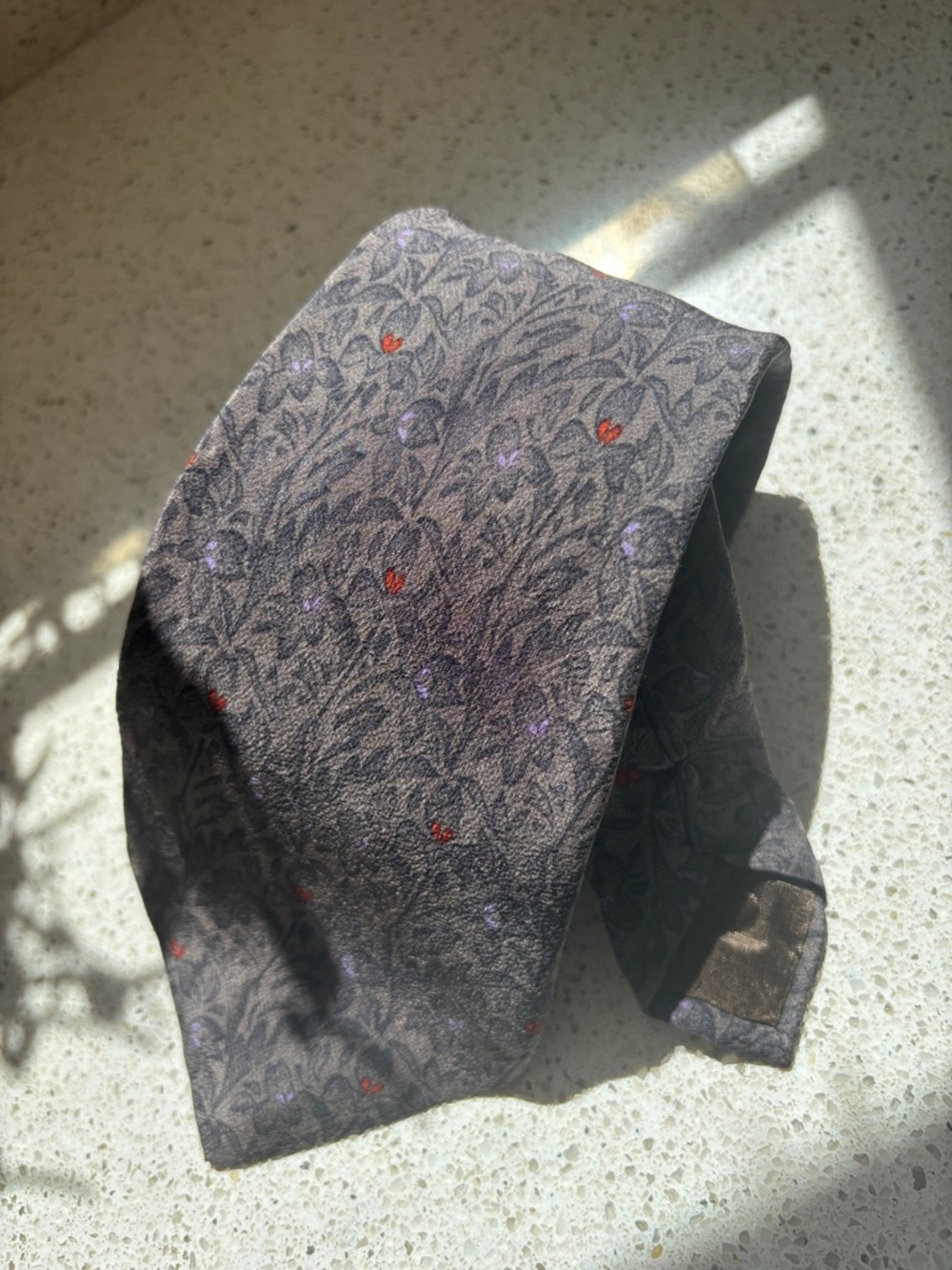 Men's Brown Floral Jacquard Tie with Red & Purple Accents